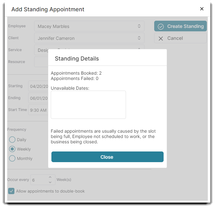 Standing Appointments